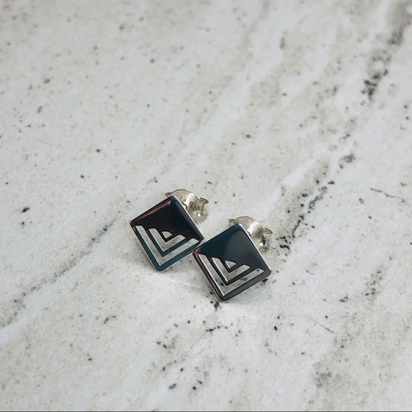 925 Sterling Silver Geometric Square Earrings - Picture 2 of 16